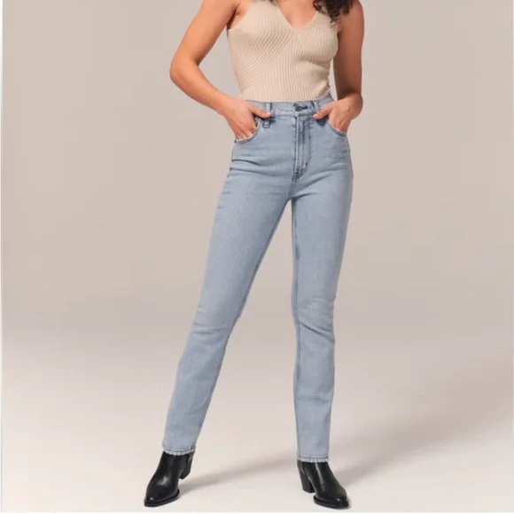 Abercrombie & Fitch 90’s Slim Straight Ultra High Rise Denim Jeans Size 26/2 XS - Picture 1 of 6